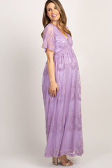 PinkBlush Lavender Lace Mesh Overlay Maternity Maxi Dress