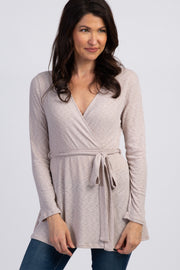 Mocha Ribbed Sash Tie Wrap Nursing Top