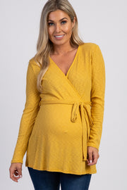 PinkBlush Yellow Ribbed Sash Tie Maternity Nursing Wrap Top