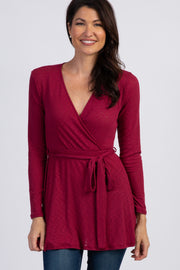 PinkBlush Burgundy Ribbed Sash Tie Wrap Nursing Top