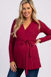 PinkBlush Burgundy Ribbed Sash Tie Maternity Nursing Wrap Top