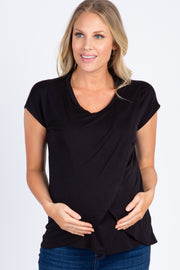 PinkBlush Black Layered Wrap Front Maternity Nursing Top