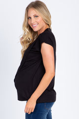 PinkBlush Black Layered Wrap Front Maternity Nursing Top