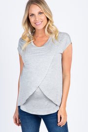 PinkBlush Heather Grey Layered Wrap Front Maternity Nursing Top