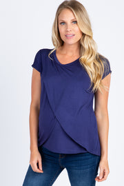 PinkBlush Navy Blue Layered Wrap Front Maternity Nursing Top