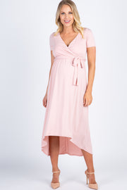 PinkBlush Light Pink Solid Hi-Low Maternity Wrap Dress