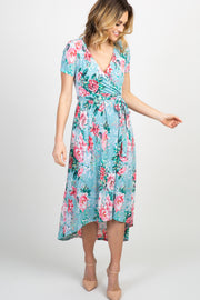 Mint Floral Hi-Low Wrap Dress