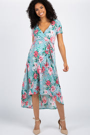 Mint Floral Hi-Low Wrap Maternity Dress