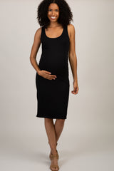 PinkBlush Black Sleeveless Ribbed Maternity Dress