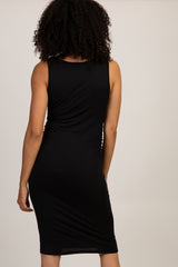 PinkBlush Black Sleeveless Ribbed Maternity Dress