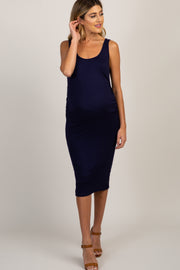 PinkBlush Navy Sleeveless Ribbed Maternity Dress