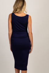 PinkBlush Navy Sleeveless Ribbed Maternity Dress