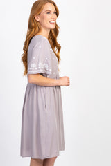 Grey Embroidered Short Sleeve Peplum Dress