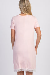 PinkBlush Pink Lace Trim V-Neck Maternity Sleep Dress