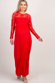 PinkBlush Red Lace Sleeve Maternity Maxi Dress