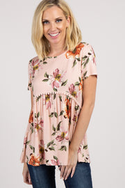 PinkBlush Peach Floral Crochet Short Sleeve Top