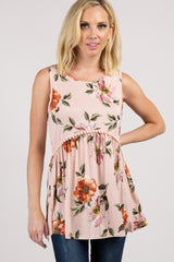 PinkBlush Peach Floral Sleeveless Crochet Maternity Top