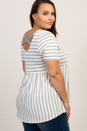 PinkBlush Grey Striped Crisscross Peplum Plus Top