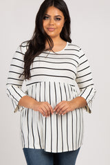 PinkBlush Ivory Striped Peplum Ruffle Plus Maternity Top