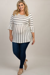 PinkBlush Ivory Striped Peplum Ruffle Plus Maternity Top