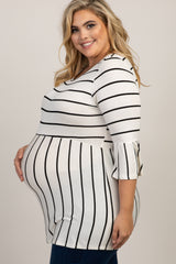 PinkBlush Ivory Striped Peplum Ruffle Plus Maternity Top