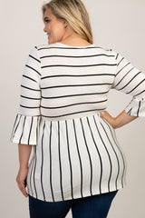 PinkBlush Ivory Striped Peplum Ruffle Plus Maternity Top