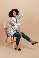 PinkBlush Ivory Striped Peplum Ruffle Plus Maternity Top