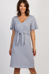 Gray Short Sleeve Tie Front Dress