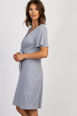 Gray Short Sleeve Tie Front Dress