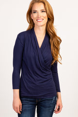 Navy Blue Long Sleeve Wrap Nursing Top