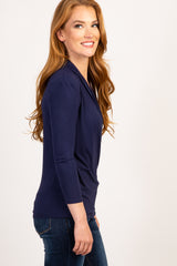 Navy Blue Long Sleeve Wrap Nursing Top