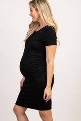 Black Short Sleeve Fitted Maternity Dress