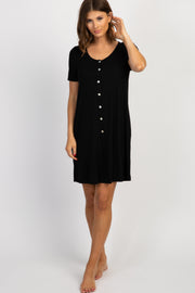 PinkBlush Black Button Front Sleep Dress