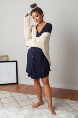 PinkBlush Navy Button Front Maternity Sleep Dress