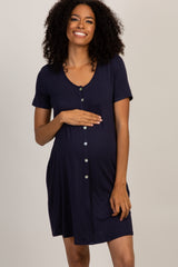 PinkBlush Navy Button Front Maternity Sleep Dress