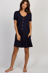 PinkBlush Navy Button Front Maternity Sleep Dress