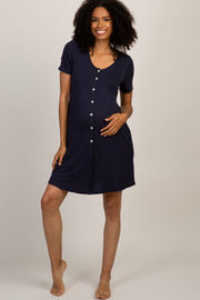 PinkBlush Navy Button Front Maternity Sleep Dress