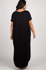 Black Short Sleeve Round Hem Plus Maxi Dress