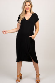 Black Short Sleeve Knot Maternity Dress