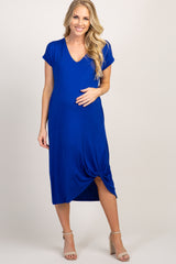 Royal Blue Short Sleeve Knot Maternity Dress