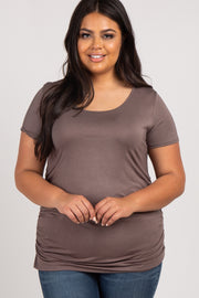 PinkBlush Mocha Ruched Short Sleeve Plus Top