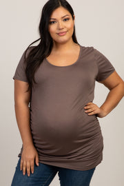 PinkBlush Mocha Ruched Short Sleeve Plus Maternity Top