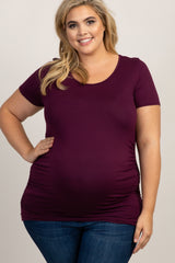 PinkBlush Plum Ruched Short Sleeve Maternity Plus Top