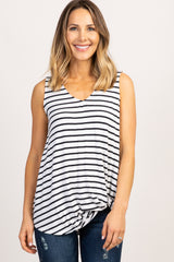 White Striped Sleeveless Tie Front Maternity Top