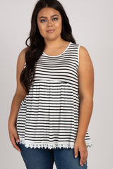 PinkBlush Ivory Striped Crochet Trim Plus Maternity Tank Top