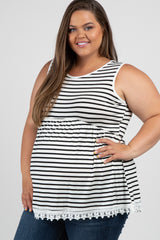 PinkBlush Ivory Striped Crochet Trim Plus Maternity Tank Top