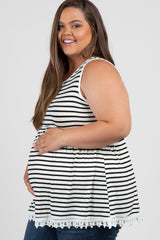 PinkBlush Ivory Striped Crochet Trim Plus Maternity Tank Top