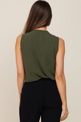 Olive Solid V-Neck Sleeveless Maternity Top