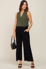 Olive Solid V-Neck Sleeveless Maternity Top