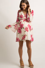 Tall Ivory Floral Chiffon Wrap Maternity Dress